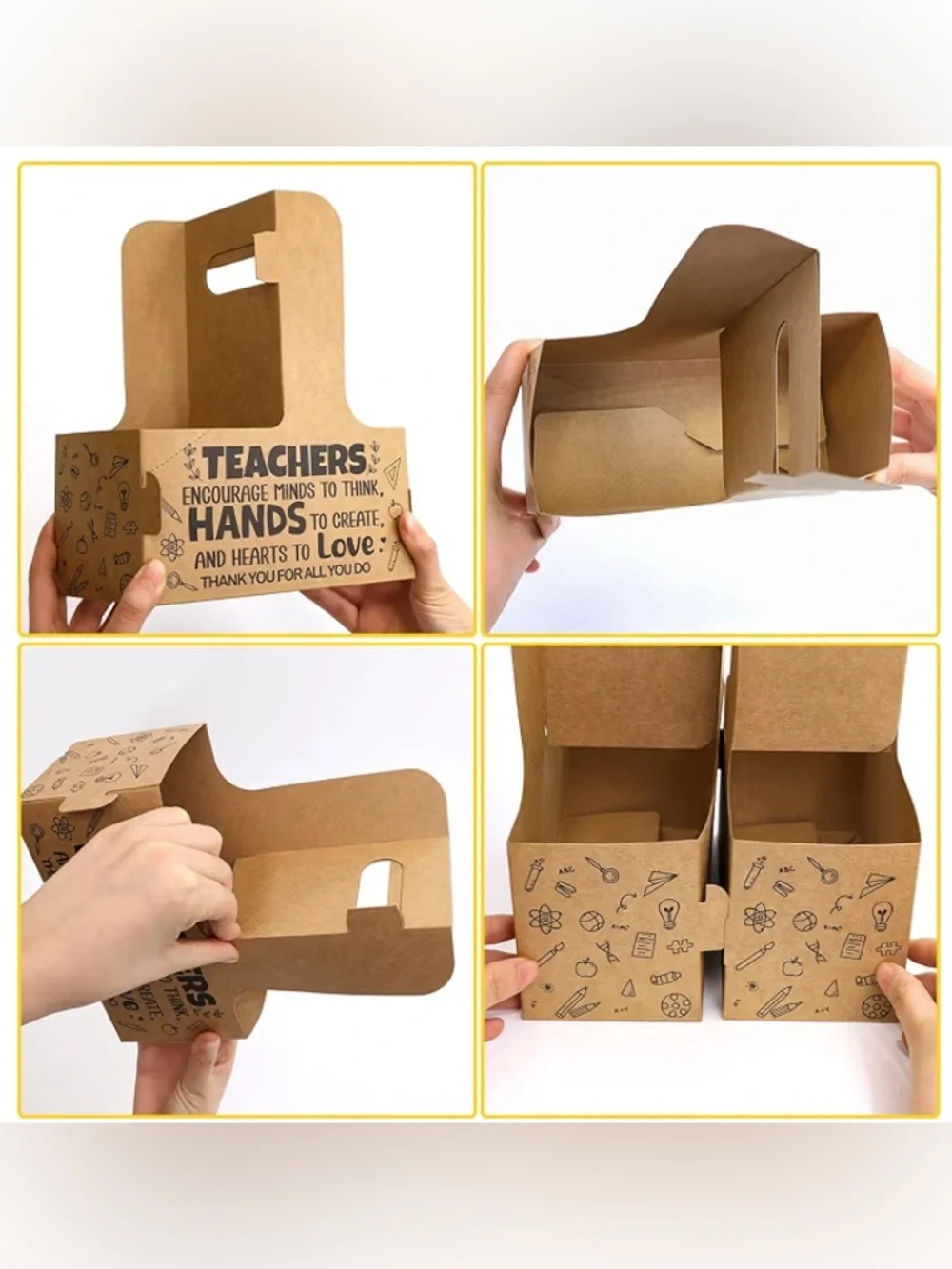 ❤️New - Teacher Appreciation Gift Set 24pc – Kraft Cup Holder w/Tags & Ribbon🍎✏️